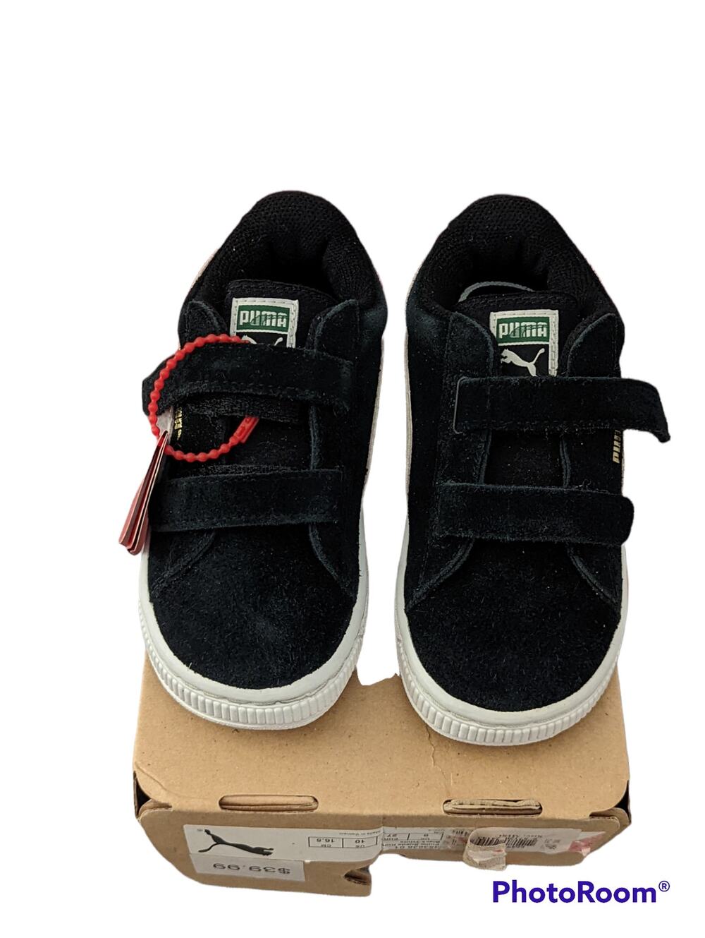 NWT Puma Sport Lifestyle Black White Suede Velcro Shoes Unisex Kids Toddler 10